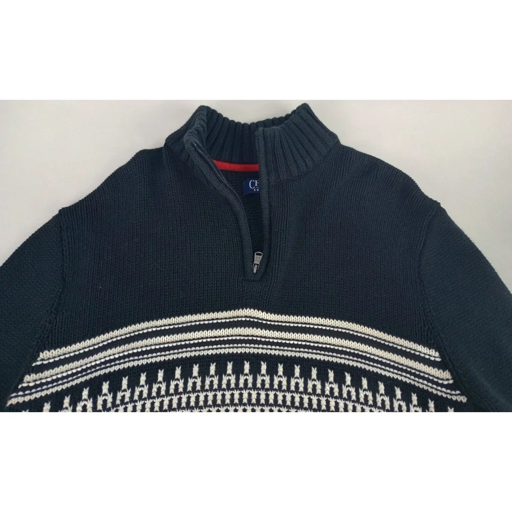 Chaps Men's XL Black White 1/4 Zip Mock Neck Long Sleeve Ski Sweater
